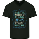 Nothing a Beer & Fishing Cant Fix Funny Mens V-Neck Cotton T-Shirt Black
