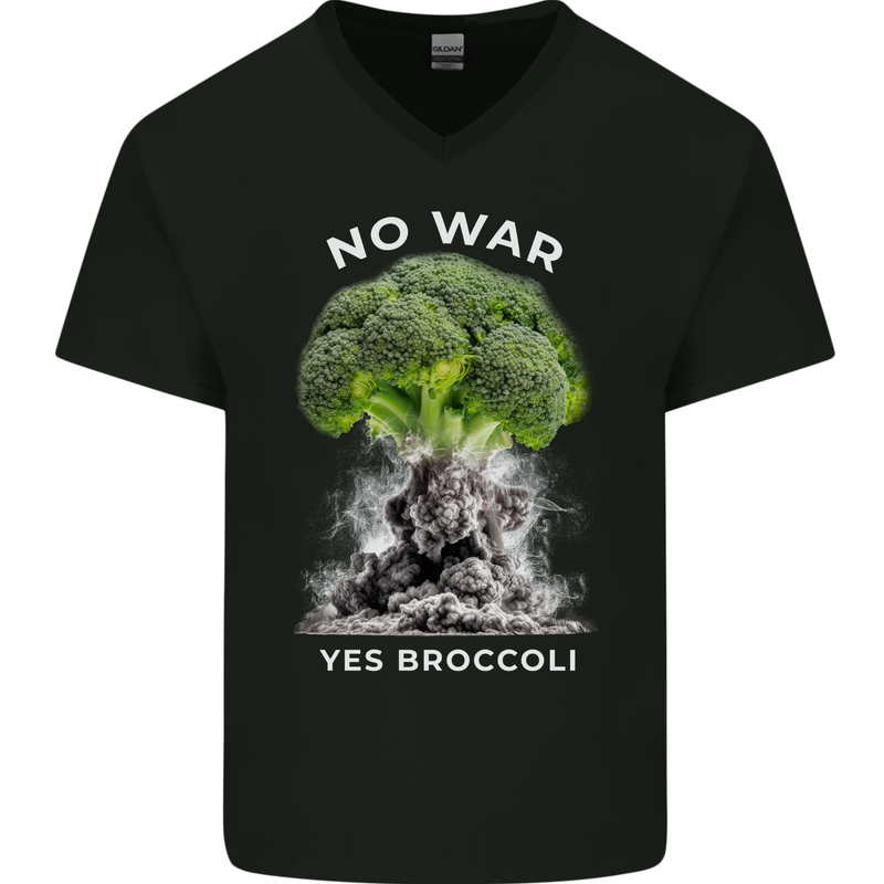 Nuclear Broccoli Mens V-Neck Cotton T-Shirt Black