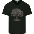 Oak Tree Mens V-Neck Cotton T-Shirt Black