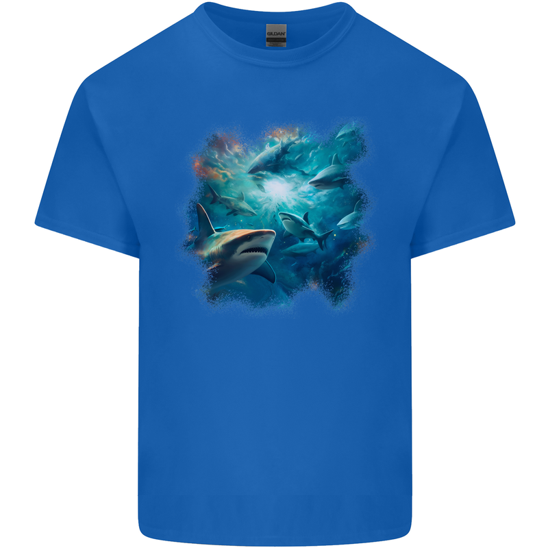 Ocean Great White Sharks Kids T-Shirt Childrens Royal Blue