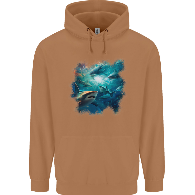 Ocean Great White Sharks Mens 80% Cotton Hoodie Caramel Latte
