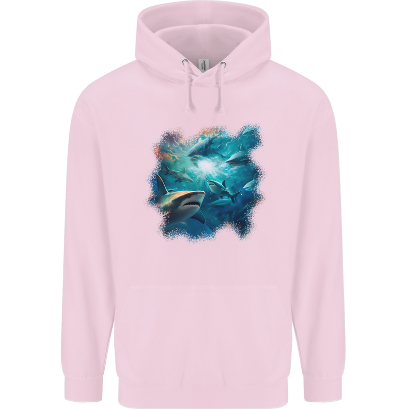 Ocean Great White Sharks Mens 80% Cotton Hoodie Light Pink