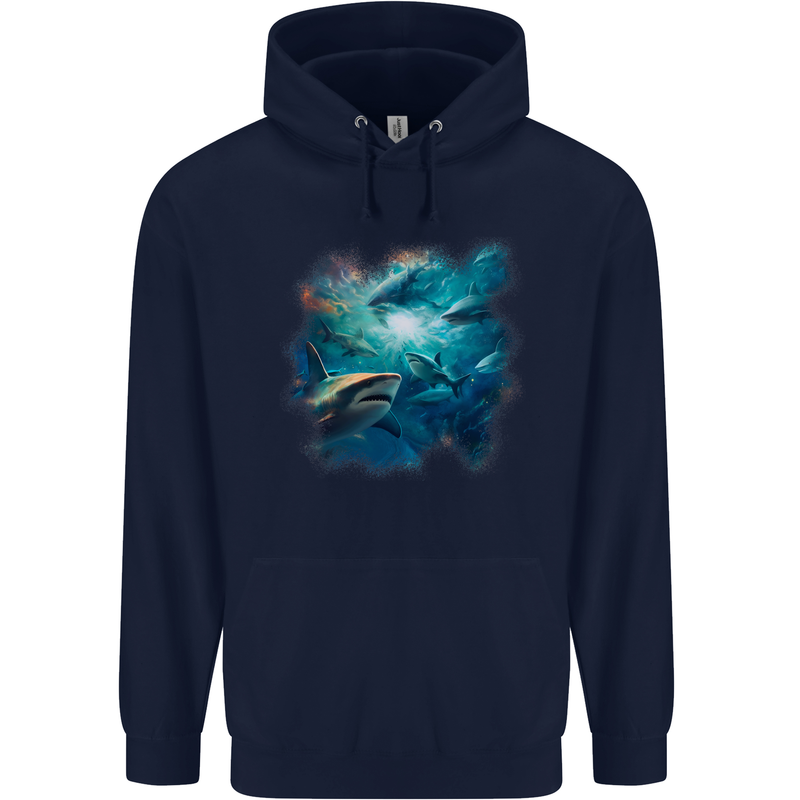 Ocean Great White Sharks Mens 80% Cotton Hoodie Navy Blue
