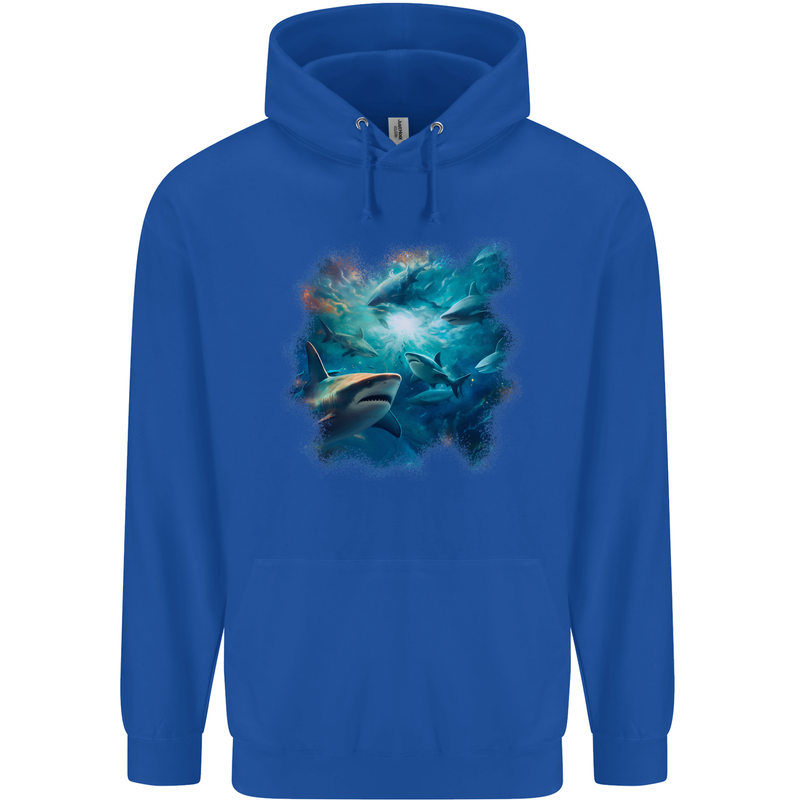 Ocean Great White Sharks Mens 80% Cotton Hoodie Royal Blue