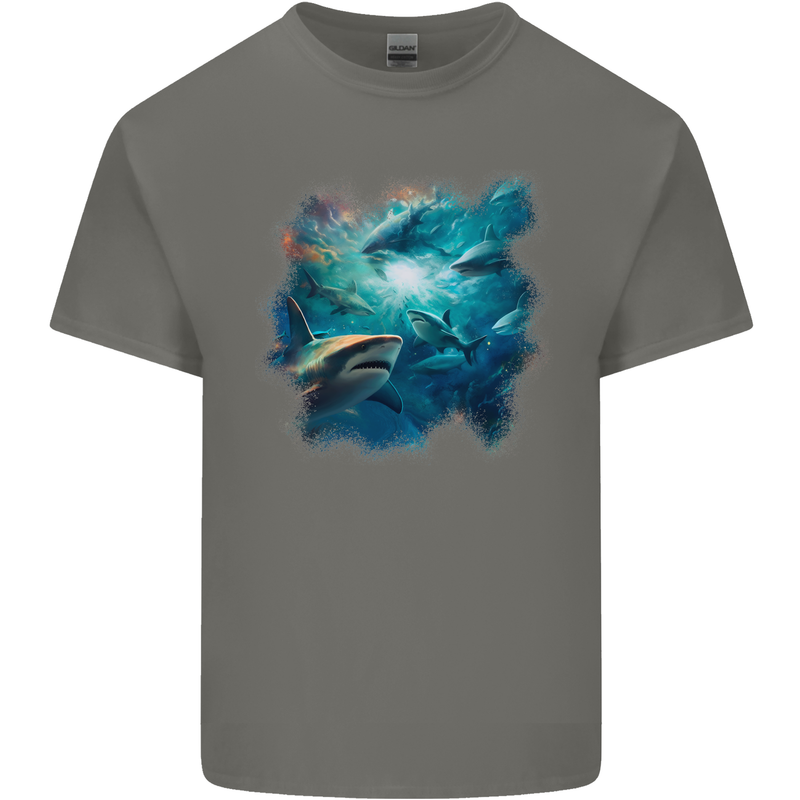 Ocean Great White Sharks Mens Cotton T-Shirt Tee Top Charcoal