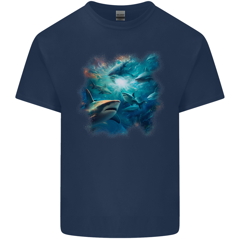 Ocean Great White Sharks Mens Cotton T-Shirt Tee Top Navy Blue