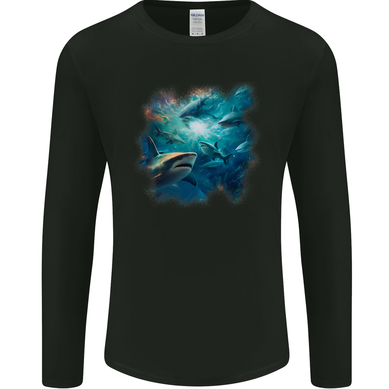 Ocean Great White Sharks Mens Long Sleeve T-Shirt Black