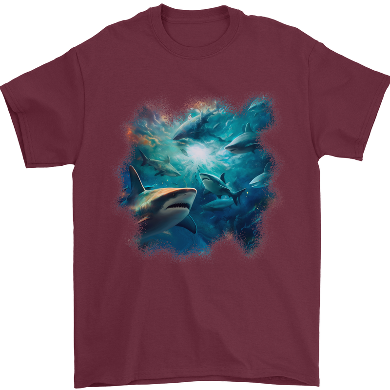 Ocean Great White Sharks Mens T-Shirt 100% Cotton Maroon