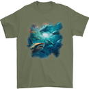 Ocean Great White Sharks Mens T-Shirt 100% Cotton Military Green