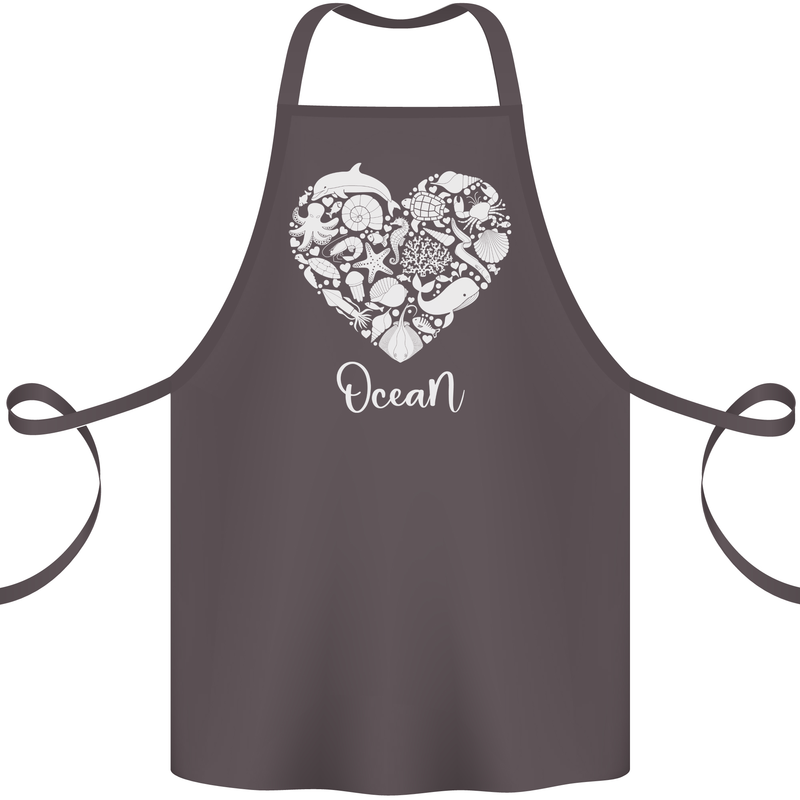 Ocean Heart Ecology Dolphin Fish Whale Octopus Cotton Apron 100% Organic Dark Grey