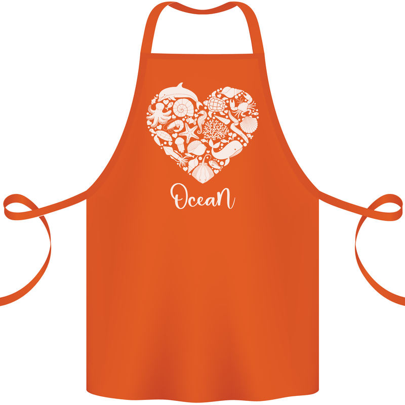 Ocean Heart Ecology Dolphin Fish Whale Octopus Cotton Apron 100% Organic Orange