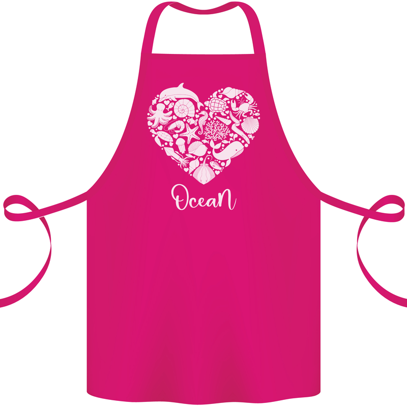 Ocean Heart Ecology Dolphin Fish Whale Octopus Cotton Apron 100% Organic Pink