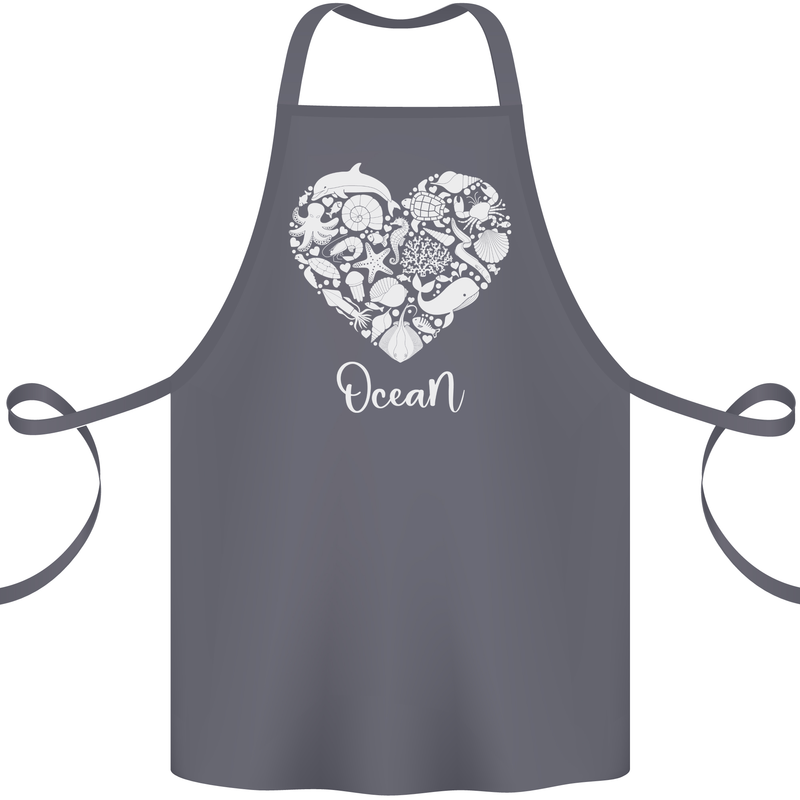 Ocean Heart Ecology Dolphin Fish Whale Octopus Cotton Apron 100% Organic Steel
