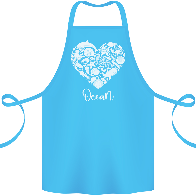 Ocean Heart Ecology Dolphin Fish Whale Octopus Cotton Apron 100% Organic Turquoise