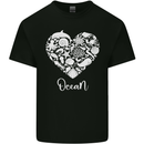 Ocean Heart Ecology Dolphin Fish Whale Octopus Mens Cotton T-Shirt Tee Top Black