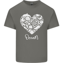 Ocean Heart Ecology Dolphin Fish Whale Octopus Mens Cotton T-Shirt Tee Top Charcoal