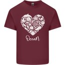 Ocean Heart Ecology Dolphin Fish Whale Octopus Mens Cotton T-Shirt Tee Top Maroon