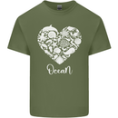 Ocean Heart Ecology Dolphin Fish Whale Octopus Mens Cotton T-Shirt Tee Top Military Green
