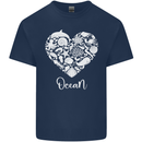 Ocean Heart Ecology Dolphin Fish Whale Octopus Mens Cotton T-Shirt Tee Top Navy Blue