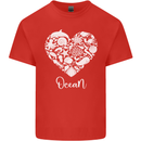 Ocean Heart Ecology Dolphin Fish Whale Octopus Mens Cotton T-Shirt Tee Top Red