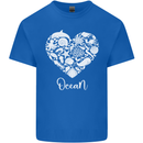 Ocean Heart Ecology Dolphin Fish Whale Octopus Mens Cotton T-Shirt Tee Top Royal Blue