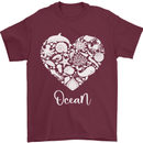 Ocean Heart Ecology Dolphin Fish Whale Octopus Mens T-Shirt 100% Cotton Maroon