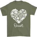 Ocean Heart Ecology Dolphin Fish Whale Octopus Mens T-Shirt 100% Cotton Military Green