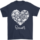 Ocean Heart Ecology Dolphin Fish Whale Octopus Mens T-Shirt 100% Cotton Navy Blue