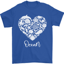 Ocean Heart Ecology Dolphin Fish Whale Octopus Mens T-Shirt 100% Cotton Royal Blue