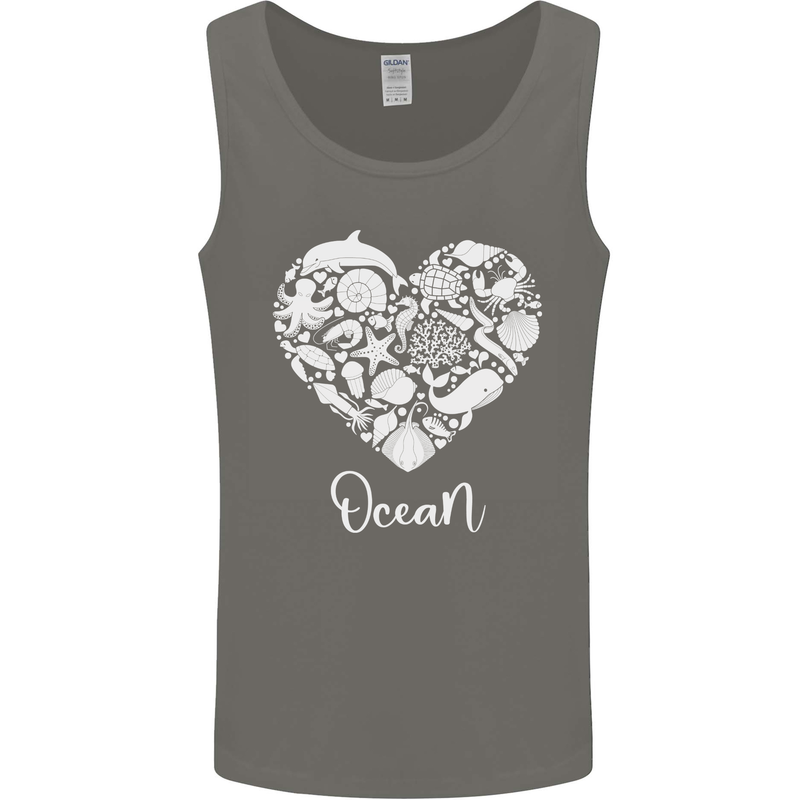 Ocean Heart Ecology Dolphin Fish Whale Octopus Mens Vest Tank Top Charcoal