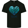 Ocean Heart Ecology Dolphin Turtle Whale Octopus Mens Cotton T-Shirt Tee Top Black