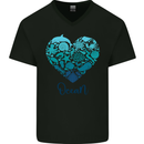 Ocean Heart Ecology Dolphin Turtle Whale Octopus Mens V-Neck Cotton T-Shirt Black