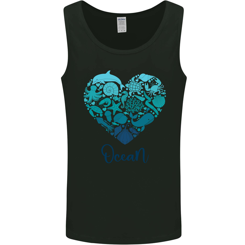 Ocean Heart Ecology Dolphin Turtle Whale Octopus Mens Vest Tank Top Black