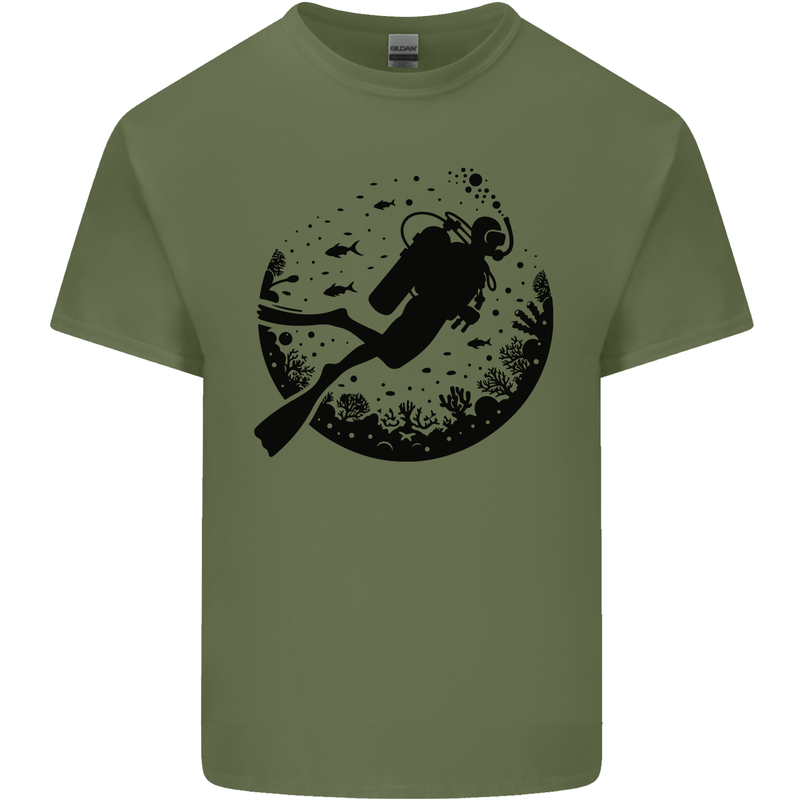 Ocean Scuba Diver Diving Mens Cotton T-Shirt Tee Top Military Green