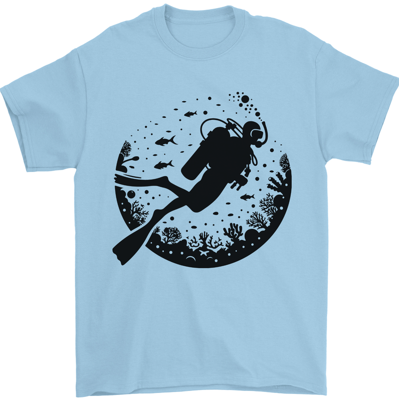 Ocean Scuba Diver Diving Mens T-Shirt 100% Cotton Light Blue