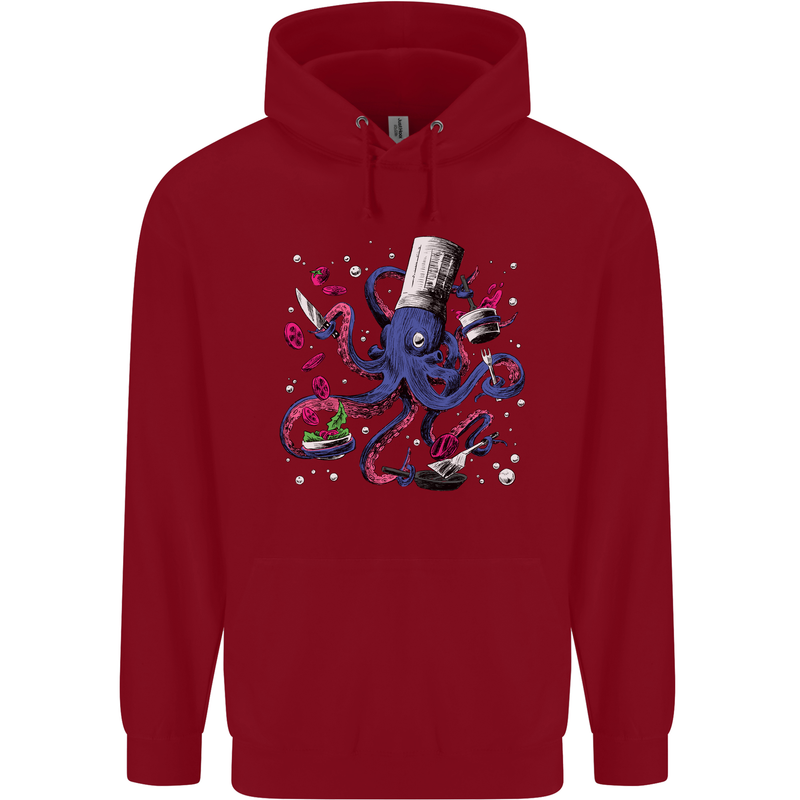 Octo Chef Funny Octopus Cook Cooking Childrens Kids Hoodie Red