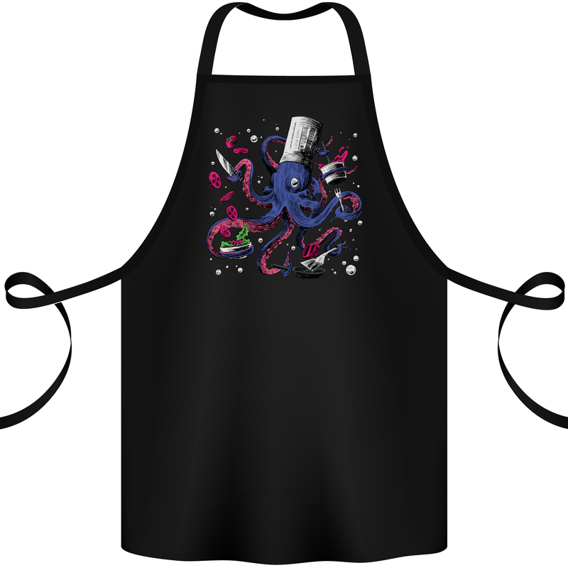 Octo Chef Funny Octopus Cook Cooking Cotton Apron 100% Organic Black