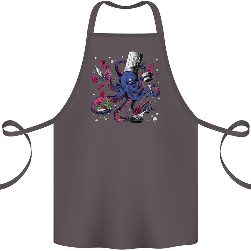 Octo Chef Funny Octopus Cook Cooking Cotton Apron 100% Organic Dark Grey