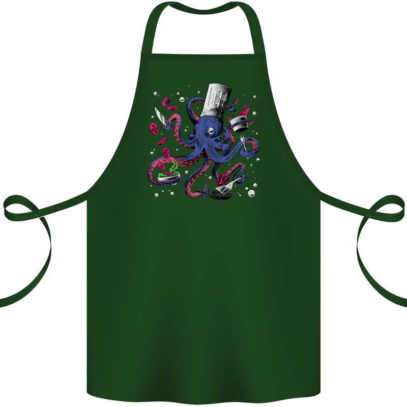 Octo Chef Funny Octopus Cook Cooking Cotton Apron 100% Organic Forest Green