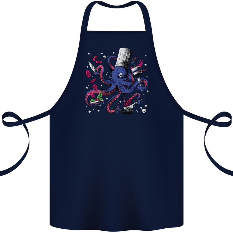 Octo Chef Funny Octopus Cook Cooking Cotton Apron 100% Organic Navy Blue