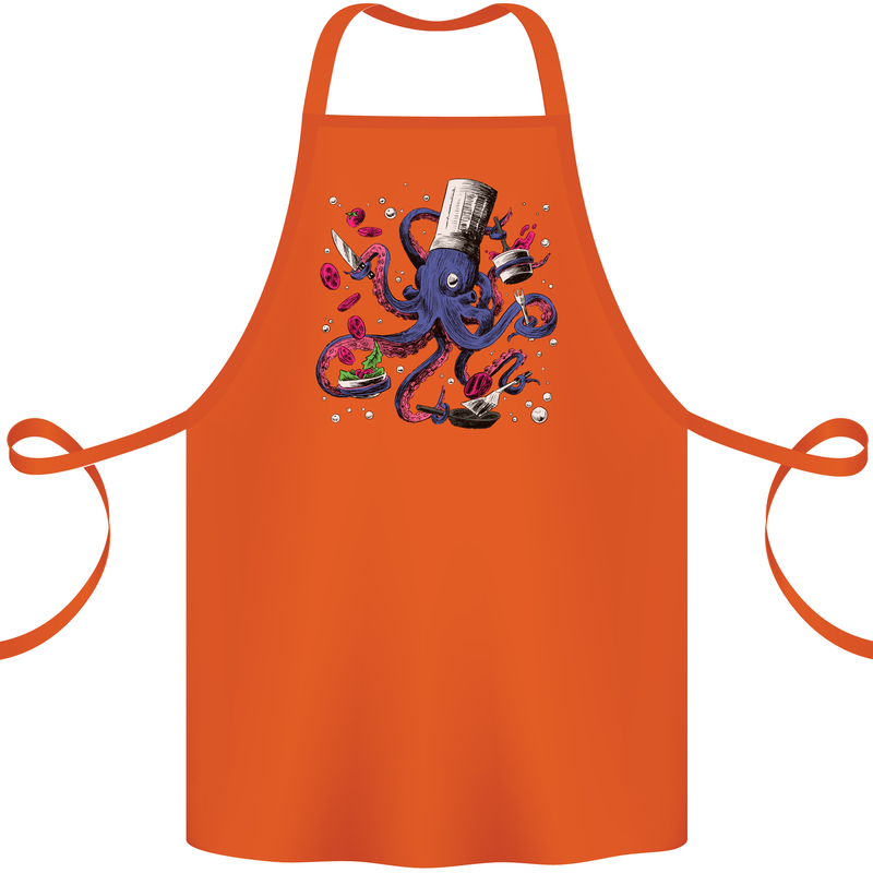 Octo Chef Funny Octopus Cook Cooking Cotton Apron 100% Organic Orange