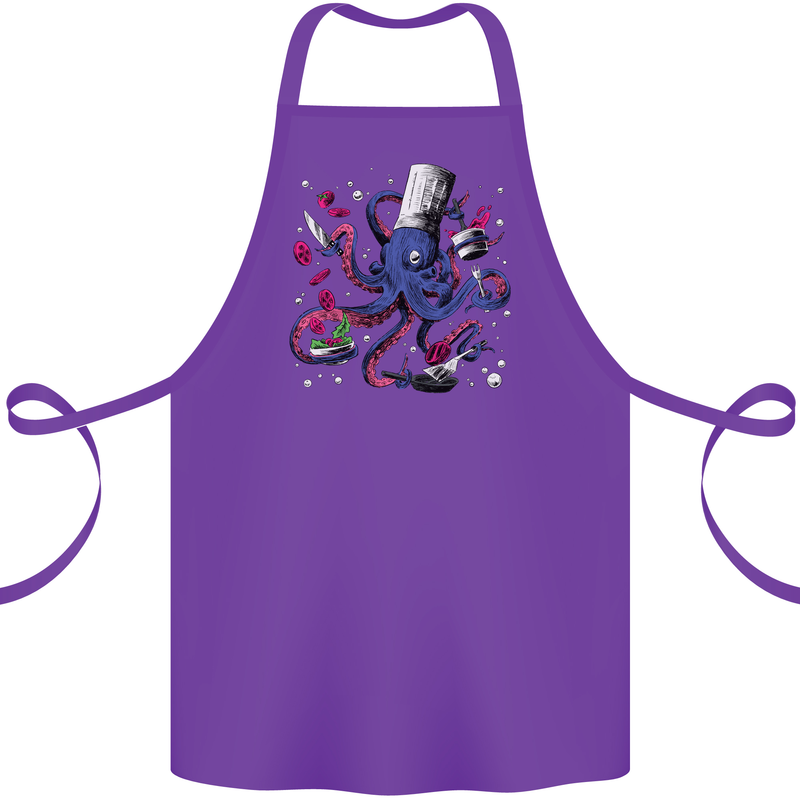 Octo Chef Funny Octopus Cook Cooking Cotton Apron 100% Organic Purple