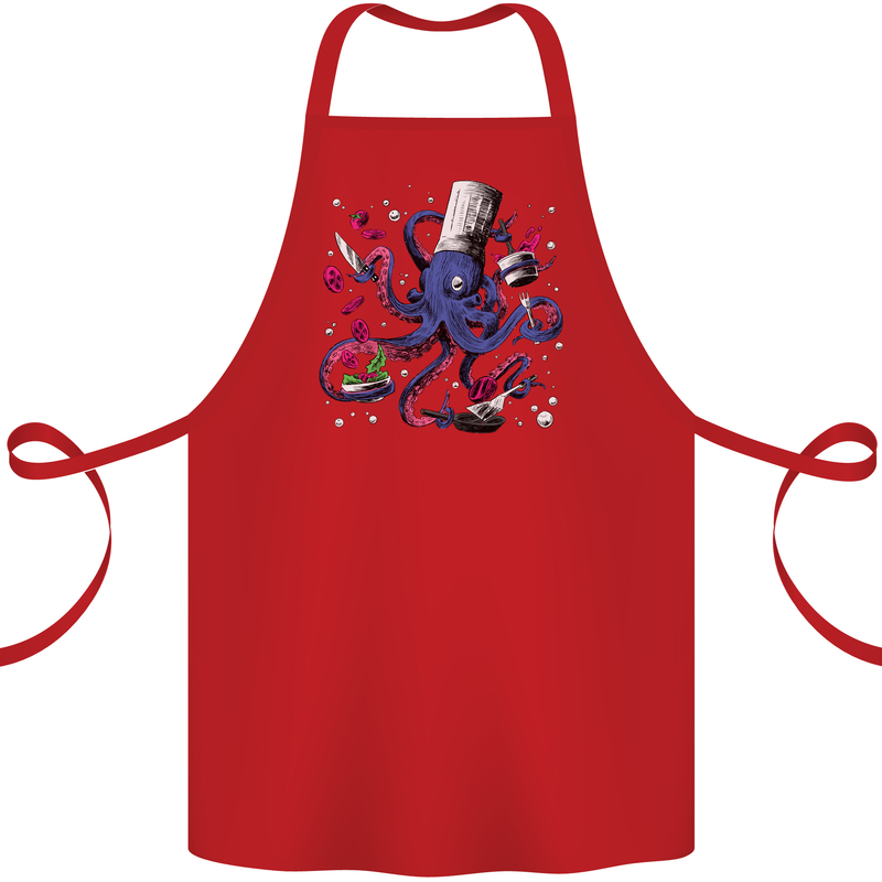 Octo Chef Funny Octopus Cook Cooking Cotton Apron 100% Organic Red