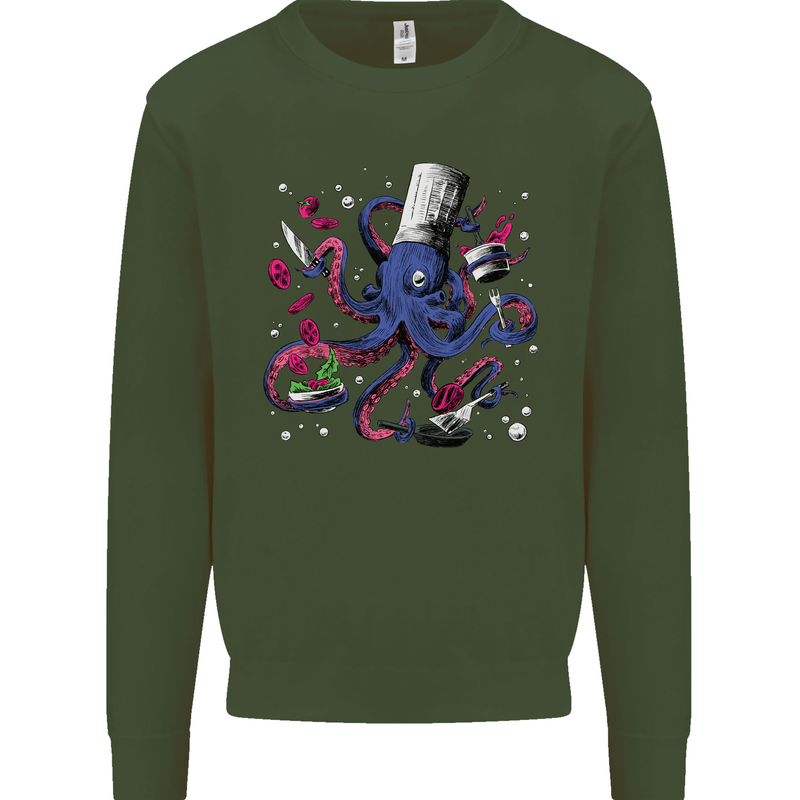 Octo Chef Funny Octopus Cook Cooking Kids Sweatshirt Jumper Forest Green