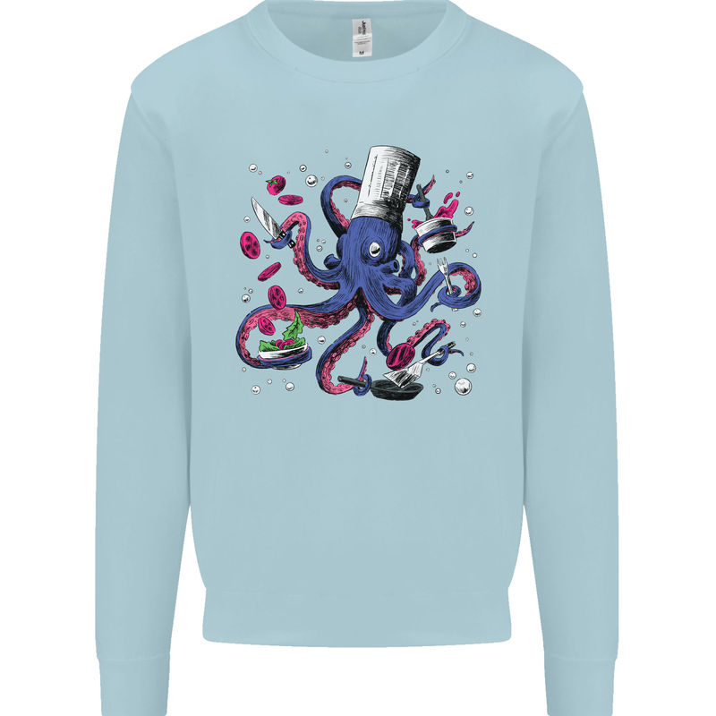 Octo Chef Funny Octopus Cook Cooking Kids Sweatshirt Jumper Light Blue