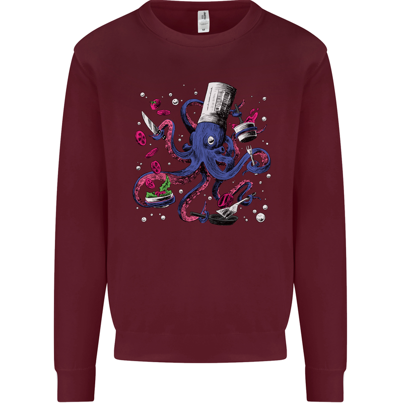 Octo Chef Funny Octopus Cook Cooking Kids Sweatshirt Jumper Maroon