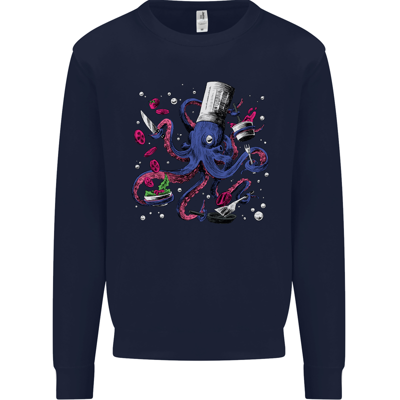 Octo Chef Funny Octopus Cook Cooking Kids Sweatshirt Jumper Navy Blue