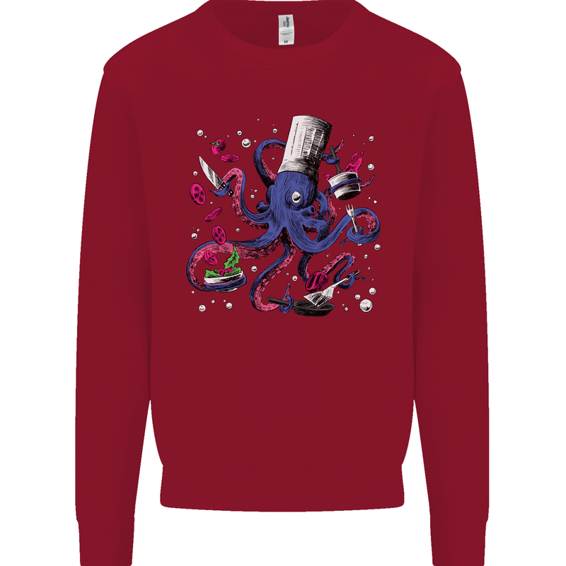 Octo Chef Funny Octopus Cook Cooking Kids Sweatshirt Jumper Red
