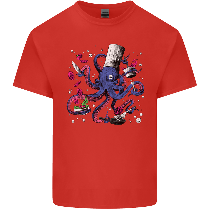 Octo Chef Funny Octopus Cook Cooking Kids T-Shirt Childrens Red