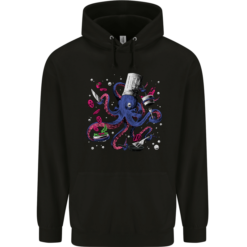Octo Chef Funny Octopus Cook Cooking Mens 80% Cotton Hoodie Black